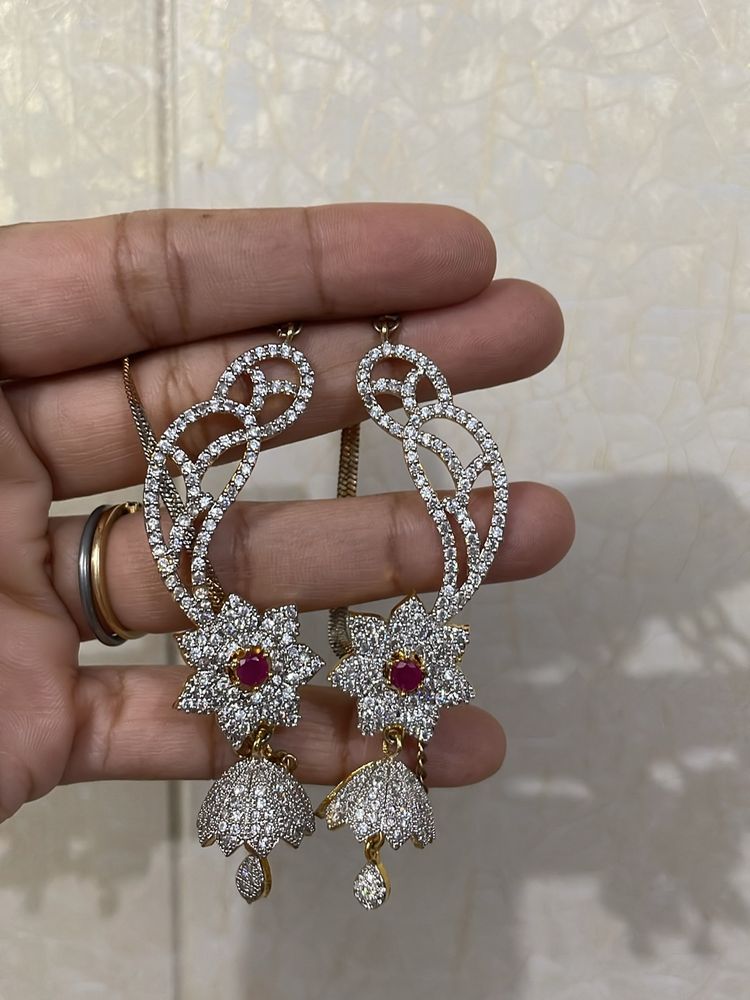 Stunning Diamond Jhumka With Chain