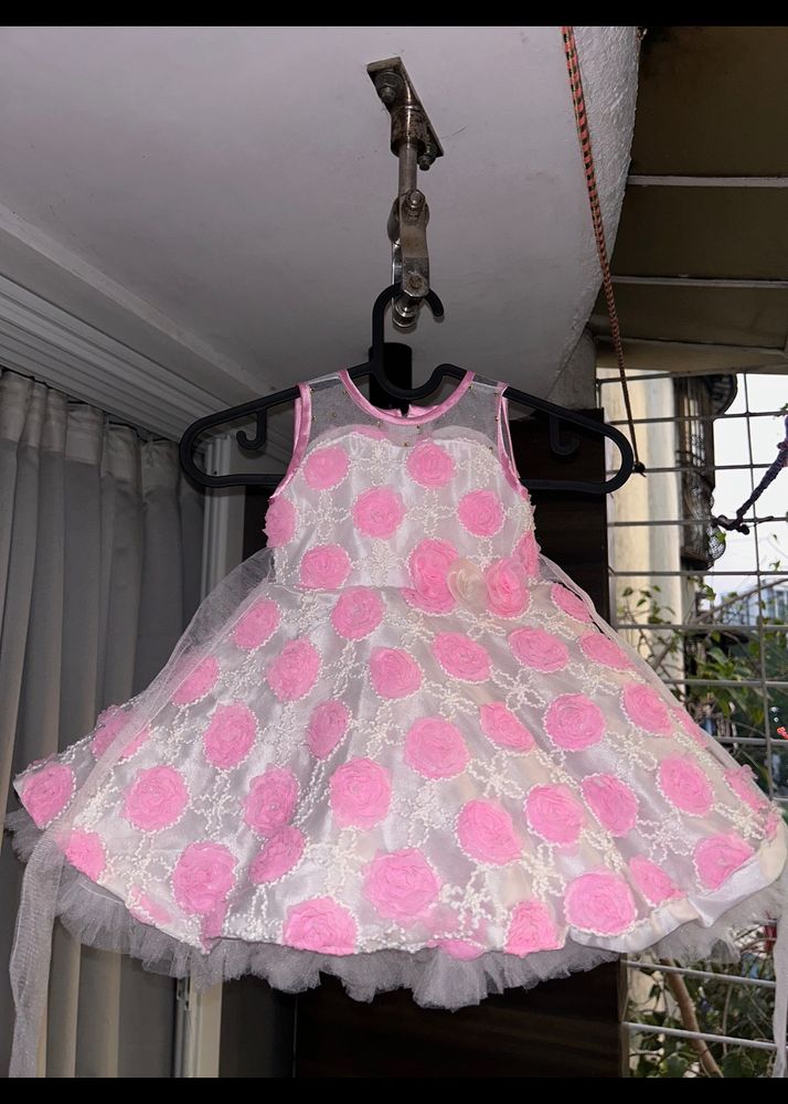 Girls Pink Dress With Flowers All Over