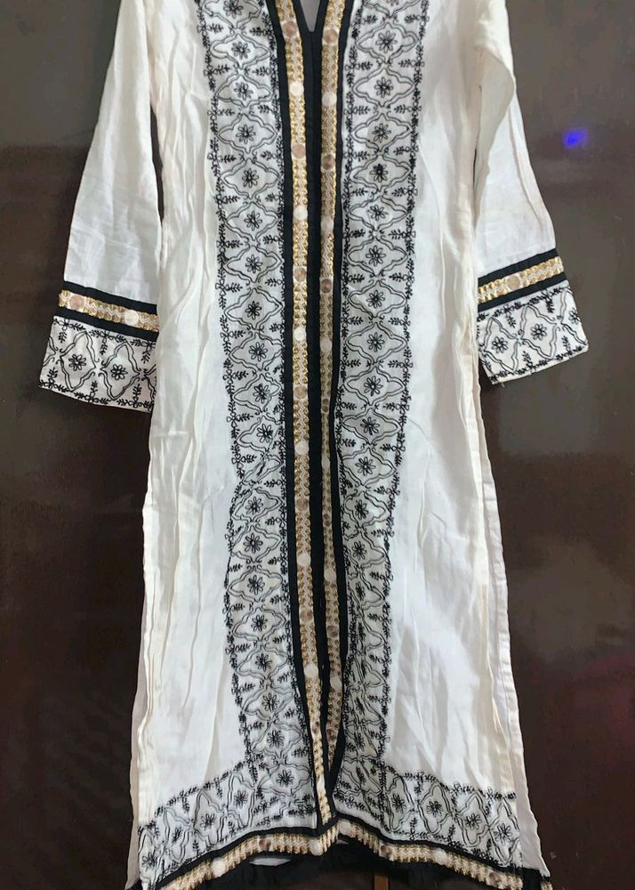 Black And White Embroided Kurti For Women Girls