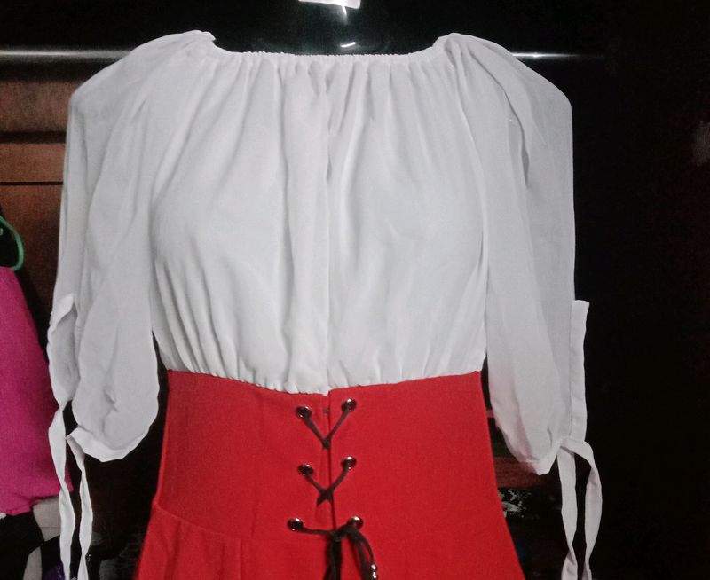 Cute White And Red Corset Dress