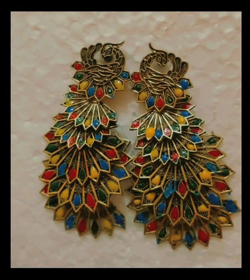 Multicolored Peacock Earrings