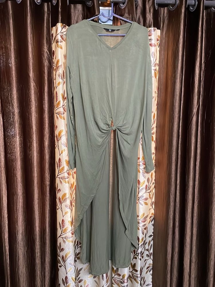 Olive Green Asymmetrical Long Top