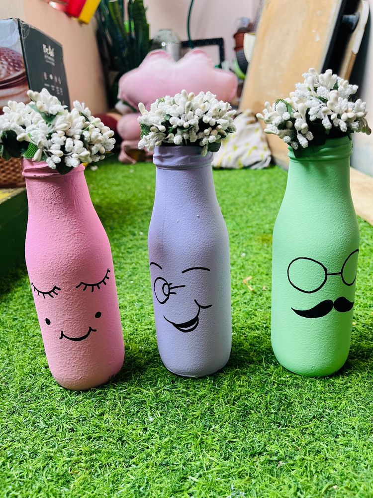 3 Glass Bottles In pastel colours