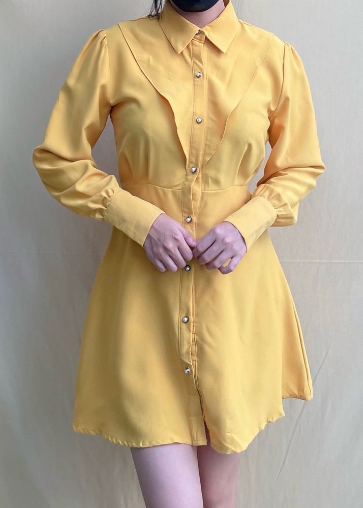 Cute Pearl Buttoned Yellow Dress