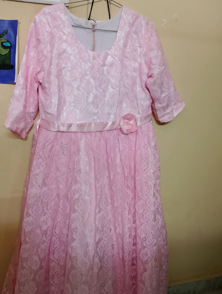 A New Baby Pink Long Frock With Cancan Inside