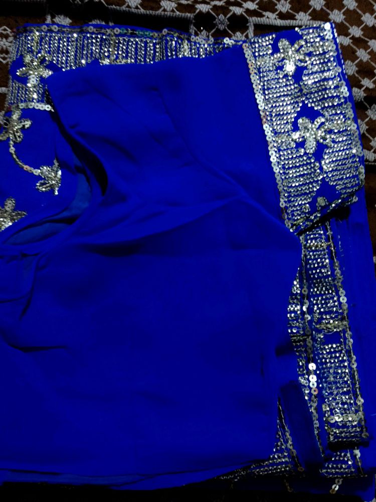 Blue Heavy Work Saree With Blouse