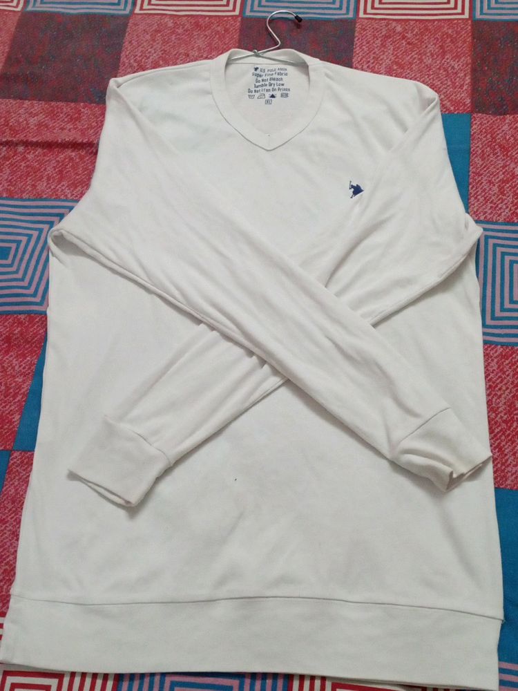 XL. US. Polo ASSN. Men White Solid Cotton T-shirt