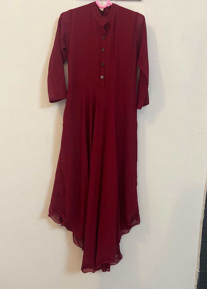 Maroon Gown With Belt