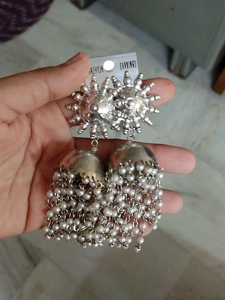 Silver Oxidised Jhumka