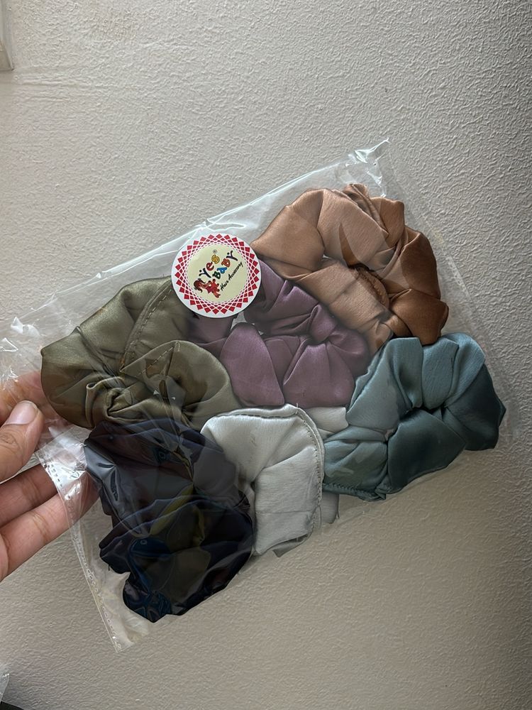 Pack Of 6 Metallic Coloured Scrunchies Hair ties
