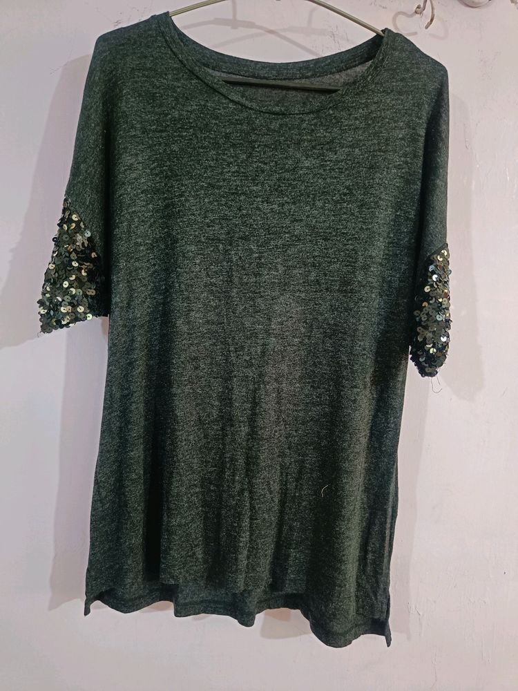 stylish sparkling top with fancy half sleeves