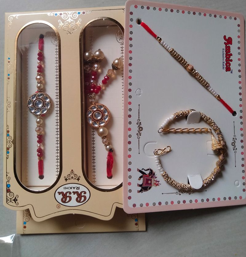 4 Pcs Rakhi for brother and Bhabhi Lumba set||R