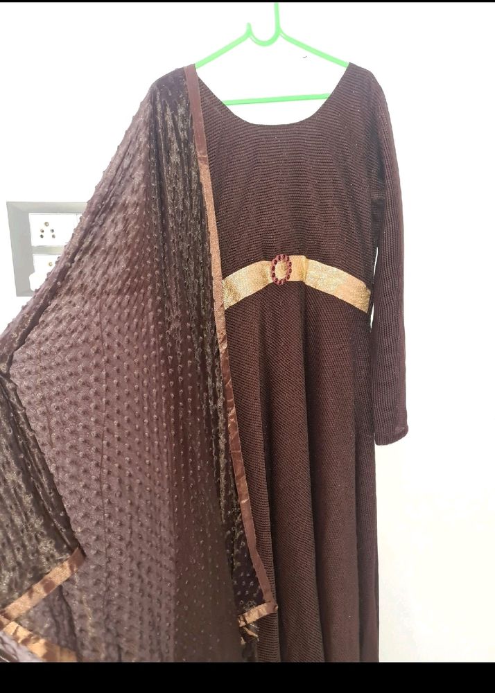 Beautiful Brown Gown With Dupatta