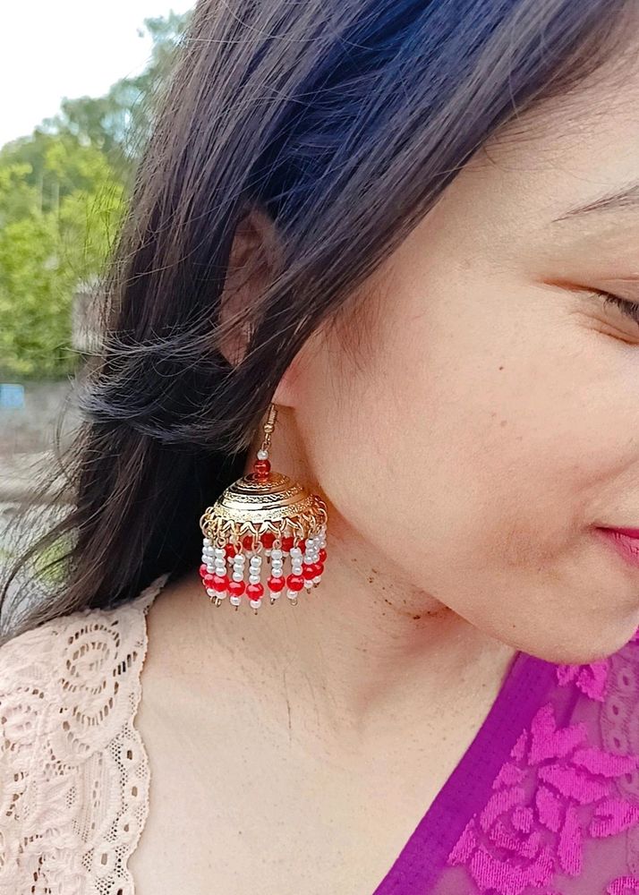 Red White Beaded Earrings