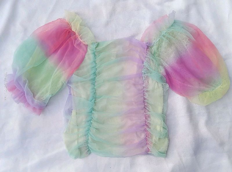 New Multi Colour  Crop Top ( Soft Net)