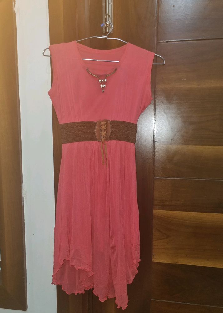 Short Pink Cute Western Dress