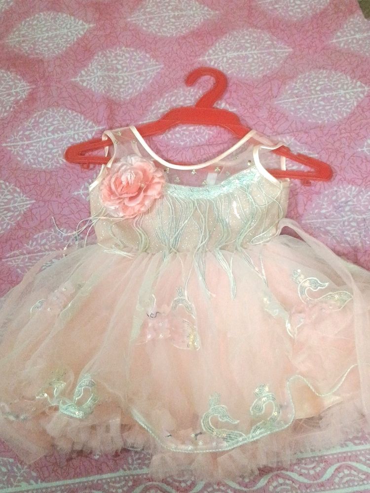 Cute Peach Colour Frock With Glitter