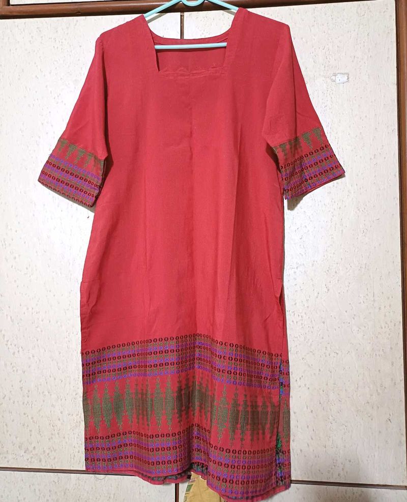 Red Cotton Silk Kurta