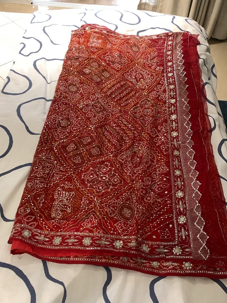 Red Saree With Overall Work