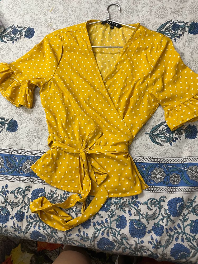 Yellow Top With White Pola Dots