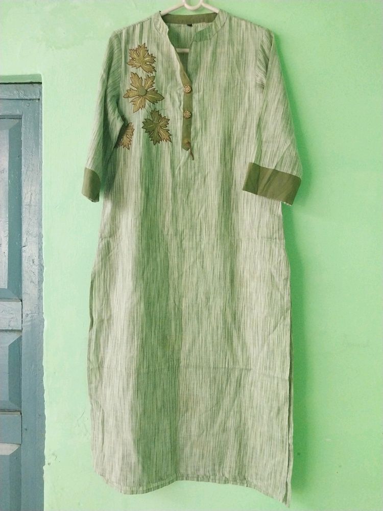 Long Kurti || Quarter Sleeves ||olive Shade