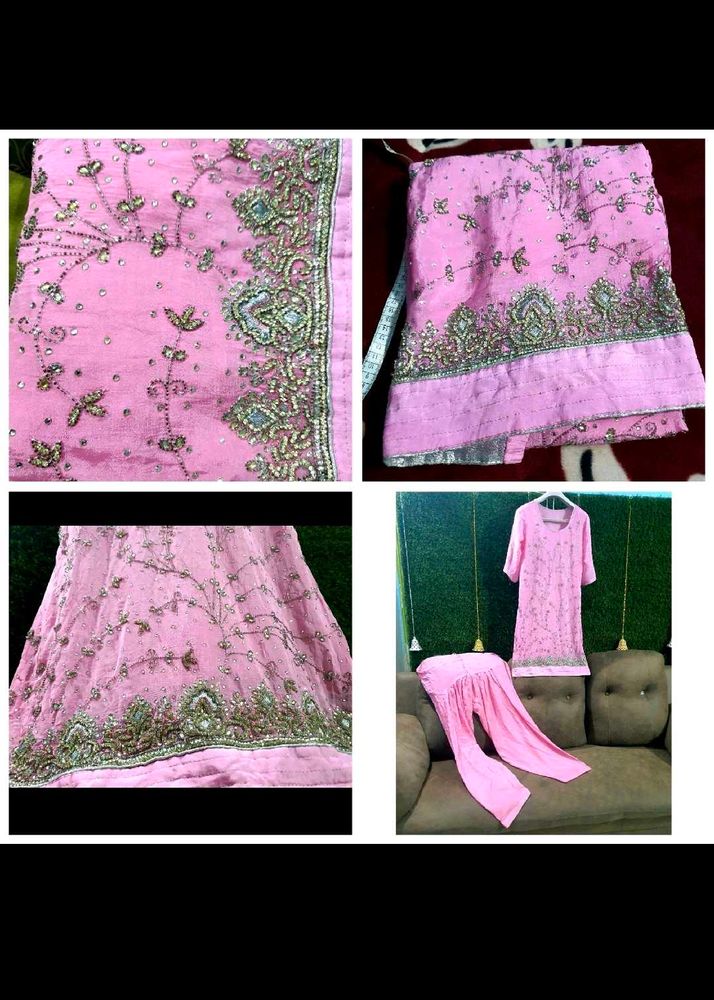 Beautiful hand work baby Pink Suit