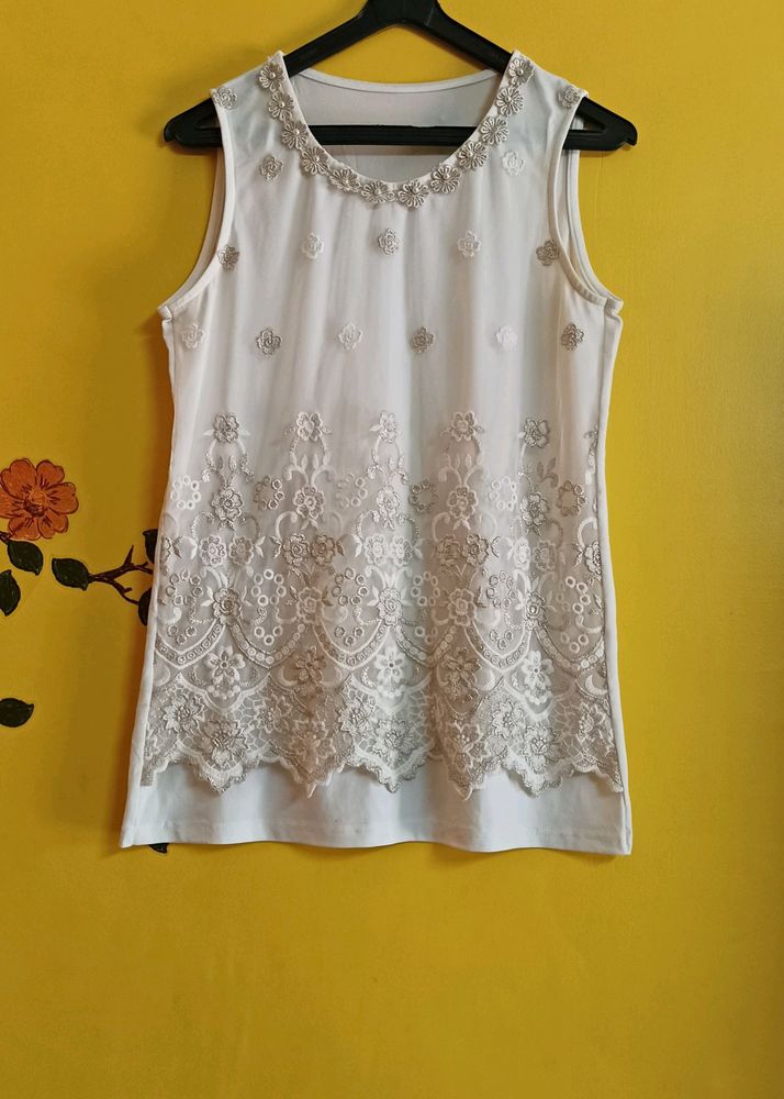 White Net Embroidery Top