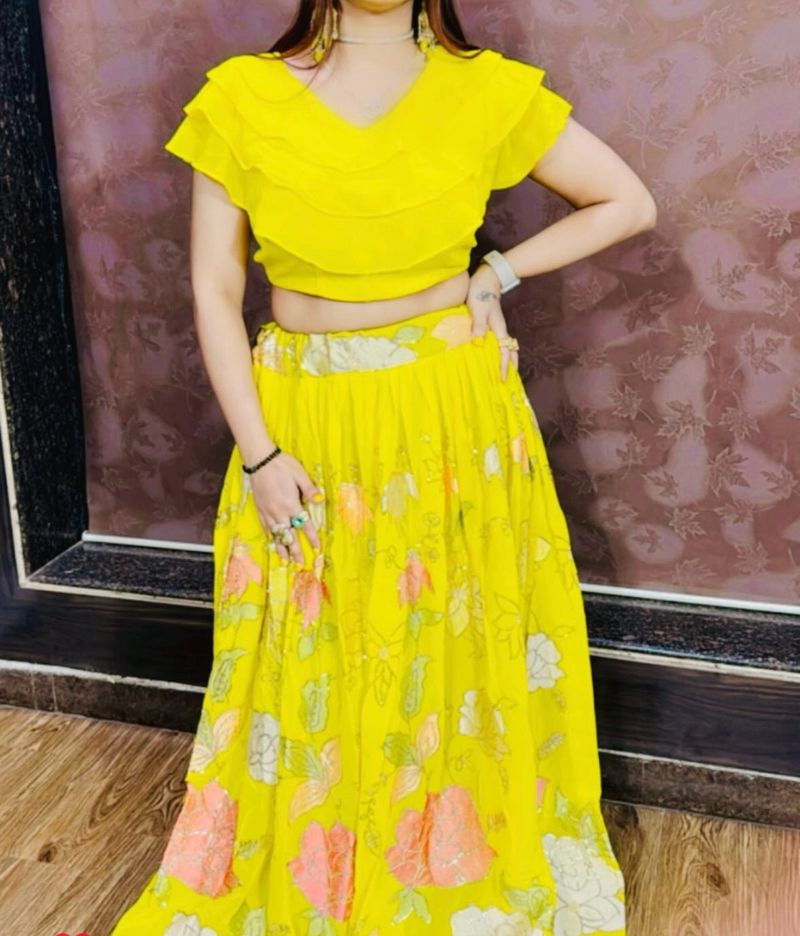 Beautiful Yellow Party Wear stylish  Lehnga Choli