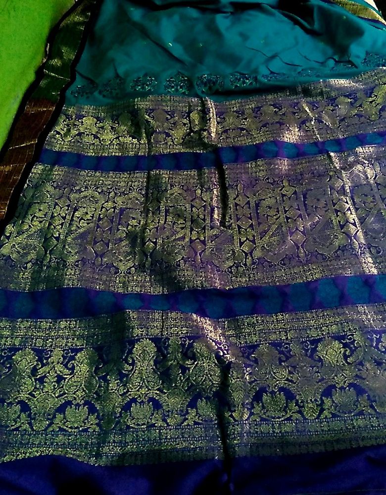 Silk Skyblue Colour Saree(No Blouse)