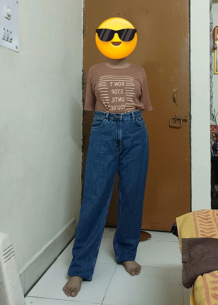 High Waist Straight Fit Blue Jeans