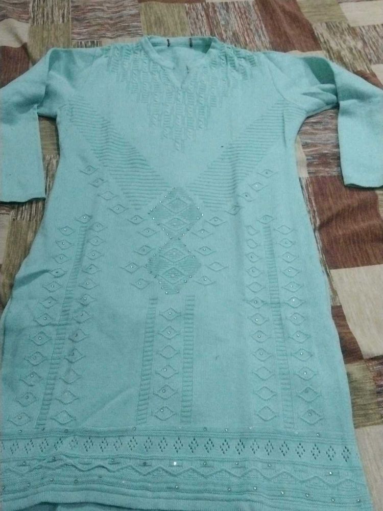 Woolen Sky Blue Kurti