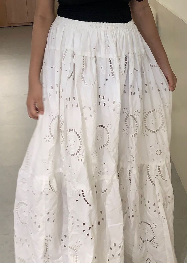 Long white skirt with chikan work