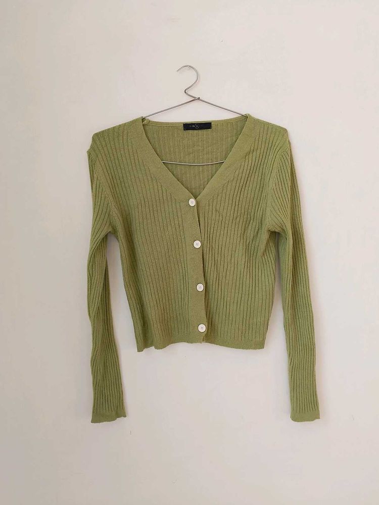 Korean Green Ribbed Top.