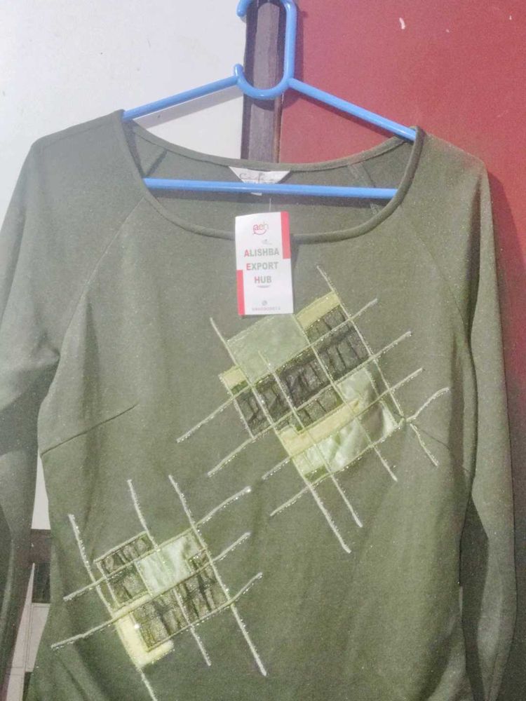 Olive Green Party Wear Tshirt