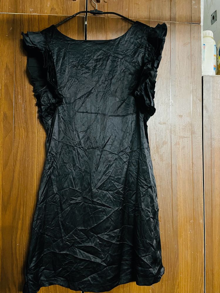 Black Satin V Neck Dress