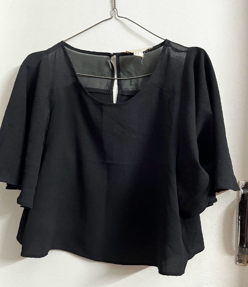 Black Butterfly Flare Shoulder Top