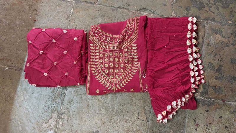 Cotton Embroidery Bandhani Dress Material