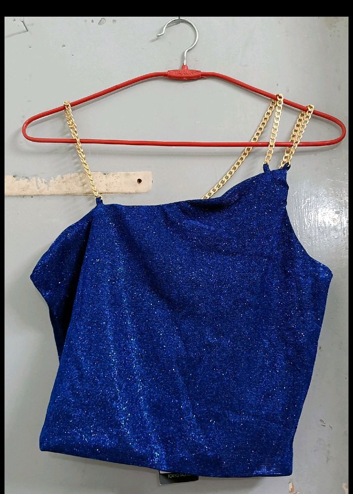 Blue Shimmery Chain Strap Top