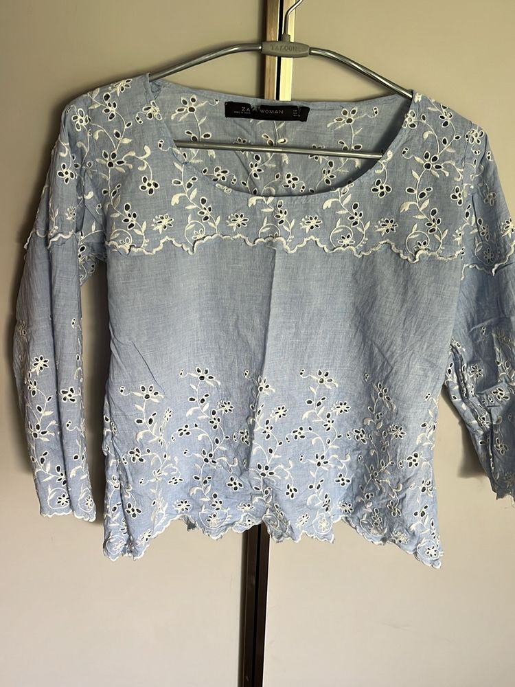 Blue Cutwork Top