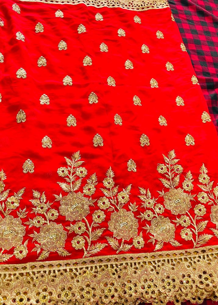 Red Cut Work Georgette Saree