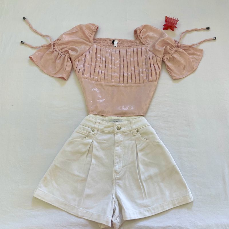 Baby Pink Pull Sleeve Tie Up Princess Top