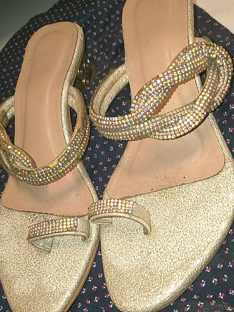 Golden Flats With Multi Colored Diamonds