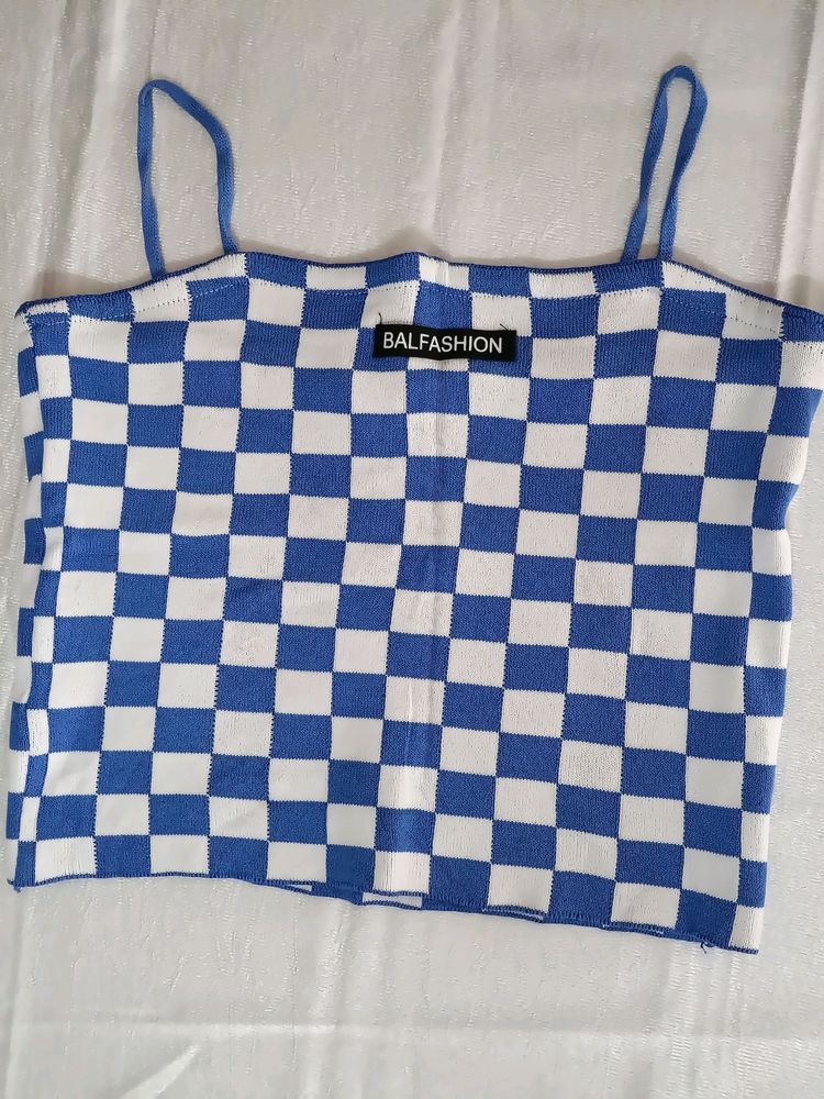 Checkerd Blue & White Tank Top