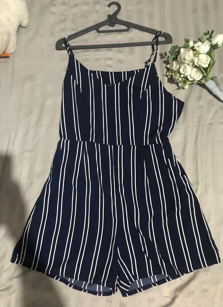 Striped Cotton Waist Jumpsuit