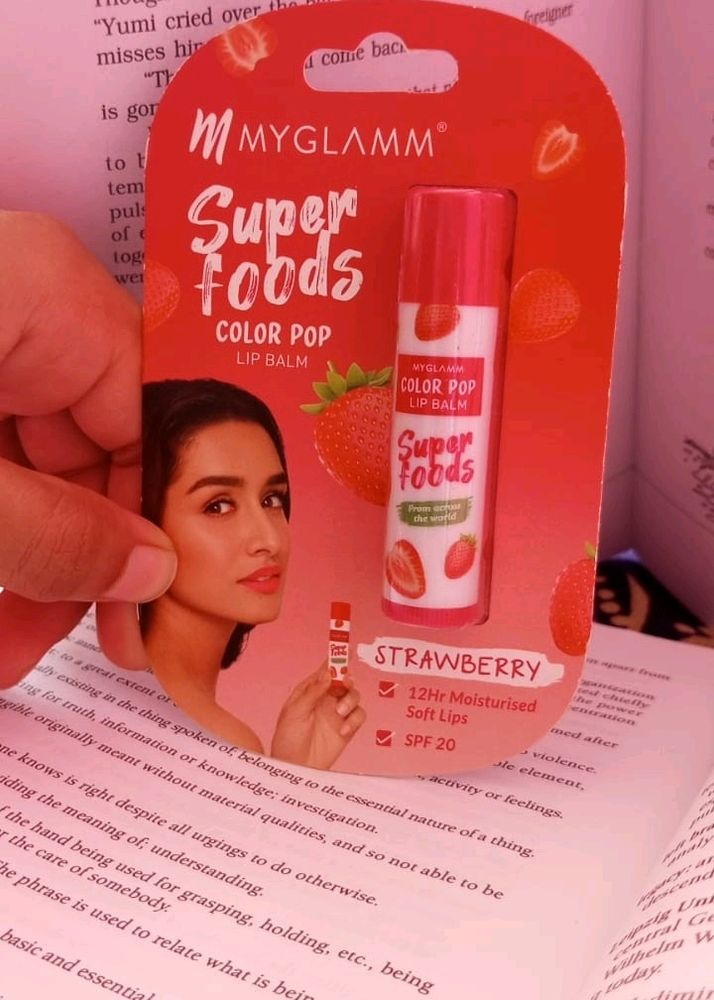 MyGlamm Super Foods Color Pop Lip Balm || Starawberry || 12hrs Moisturised Soft Lips || Spf 20