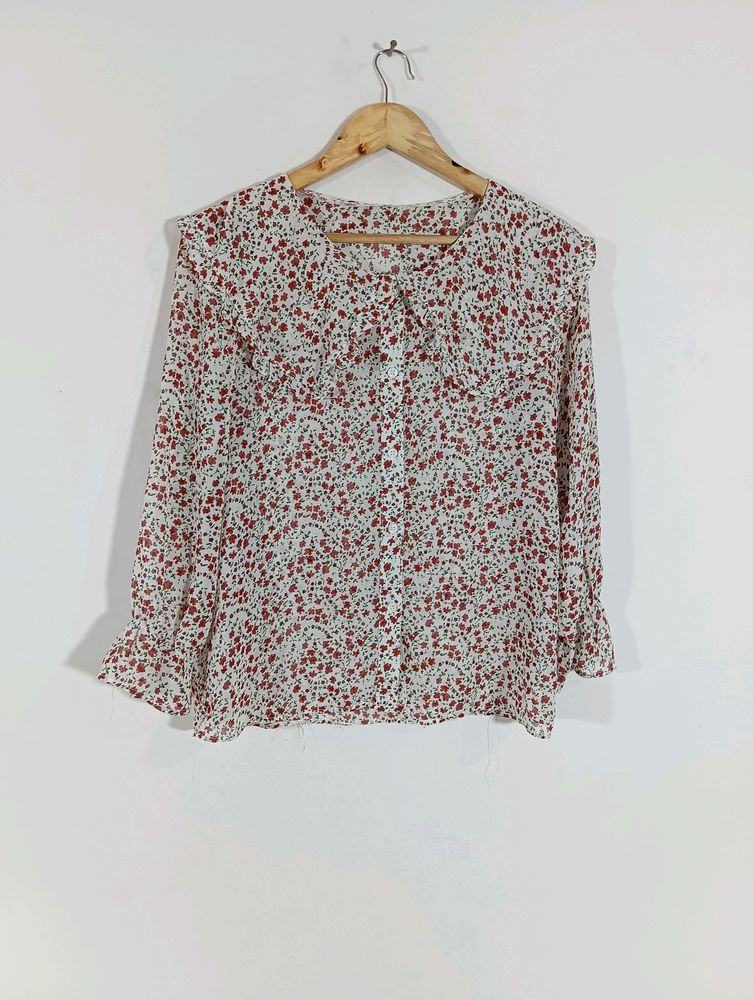 White Printed Transparent Casual Top (Women)