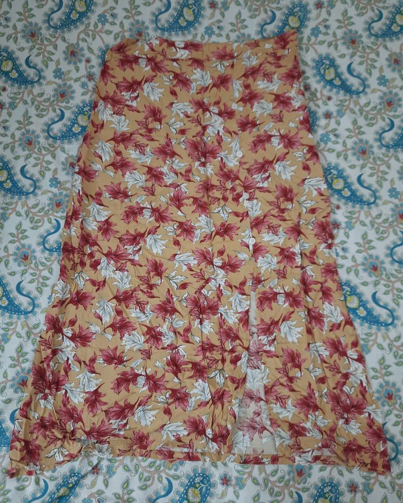 Floral Print Cotton Split Skirt