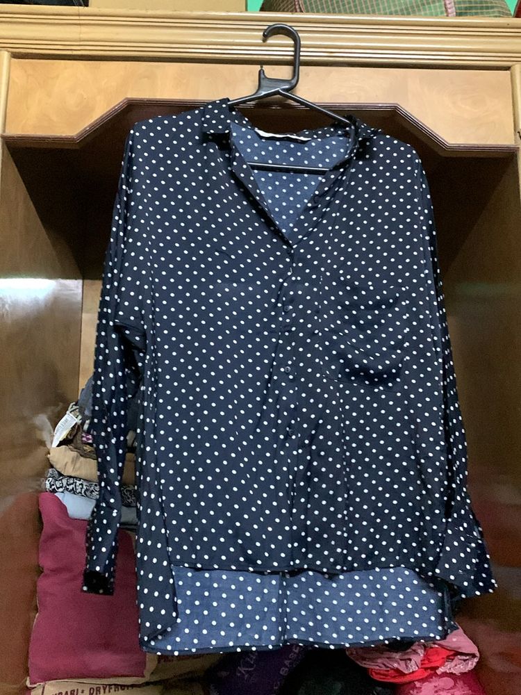 Blue Polka Dots Satin Shirt