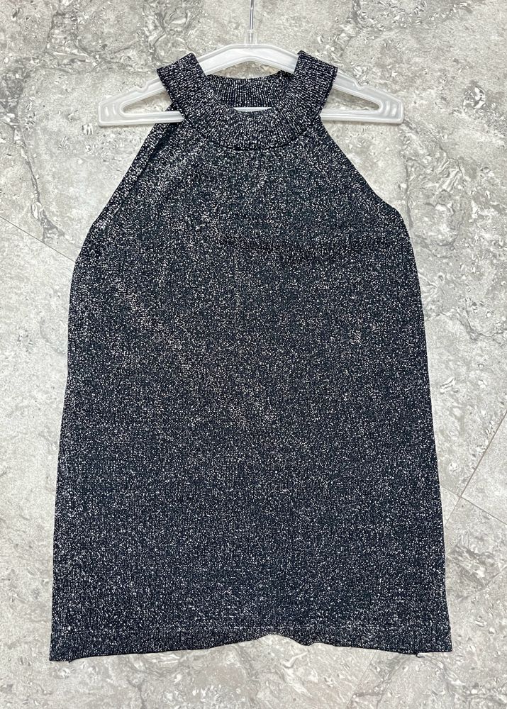 Halter Neck Black Glitter Top