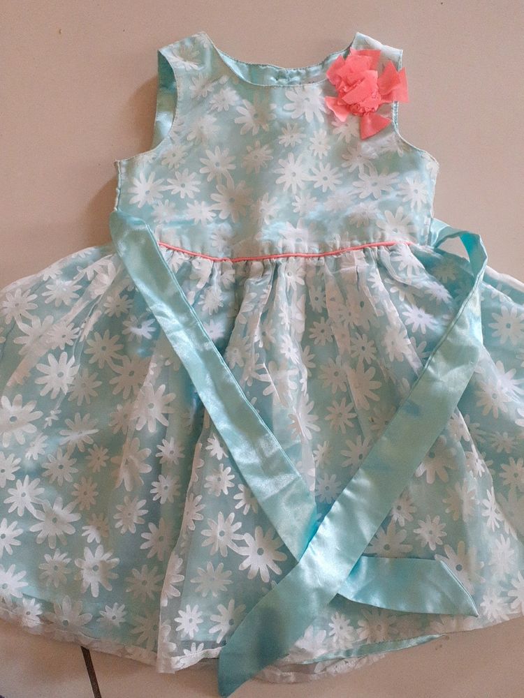 Beautiful Cyan Floral Kids Frock